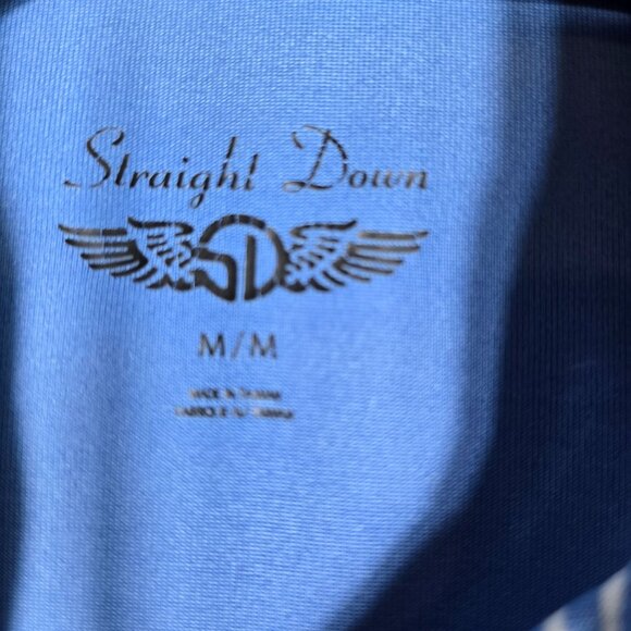 Straight Down Golf Polo Shirt Medium Men's Blue White Striped Short Sleeve - Picture 5 of 8
